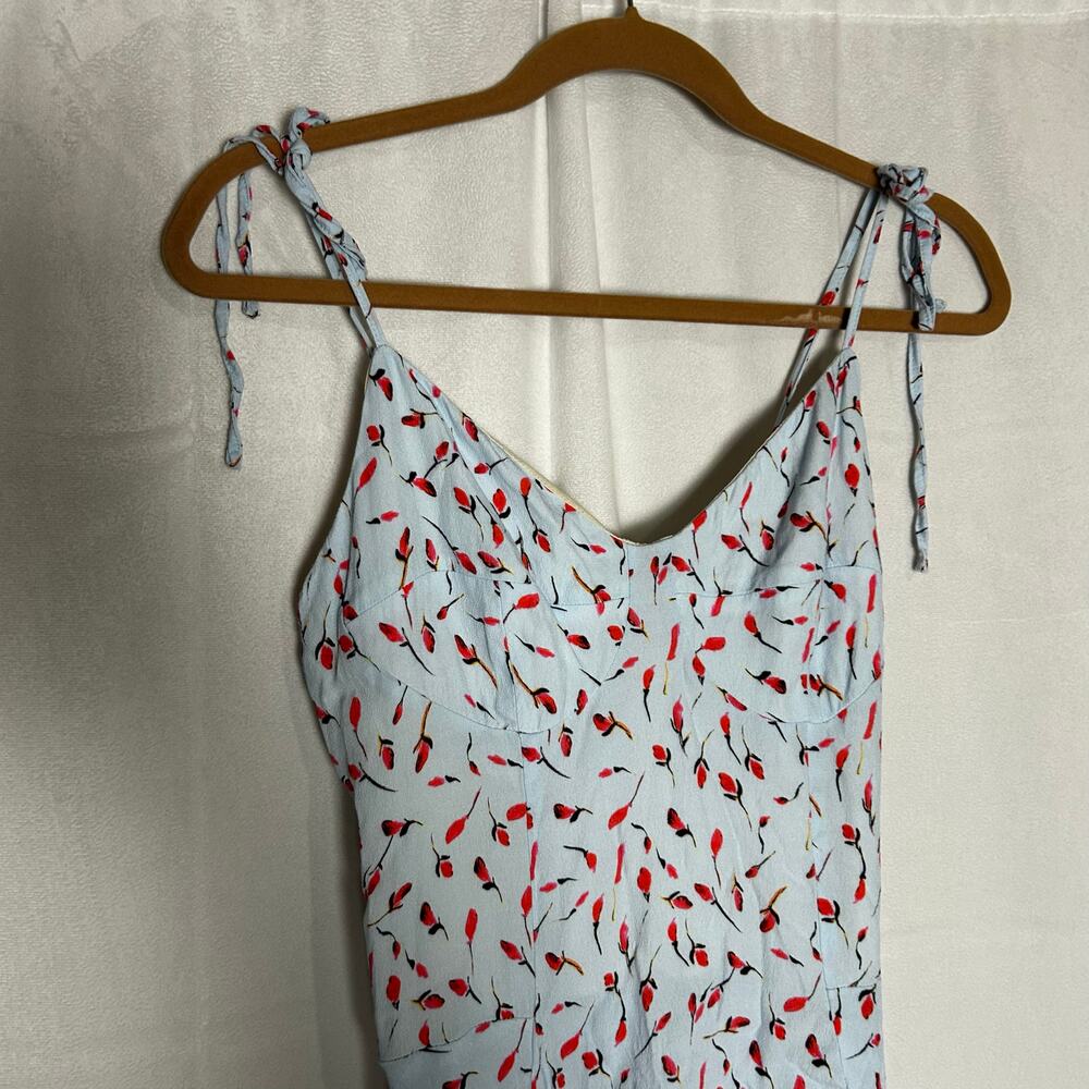 Mar De Margaritas Made in Italy Blue & Red Floral Print Tie Shoulder Mini Dress - Picture 3 of 6